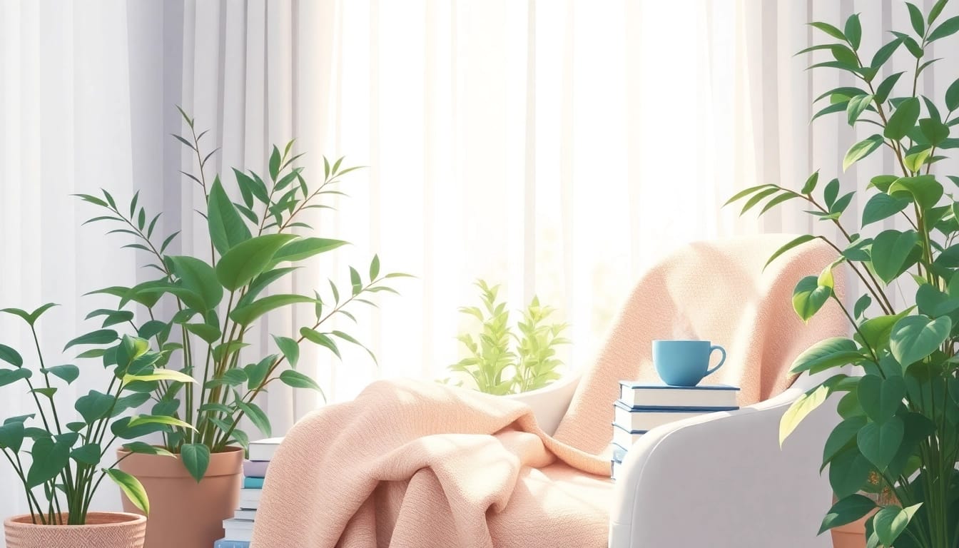 Encouraging mental health awareness in a cozy corner with inviting décor and natural light.