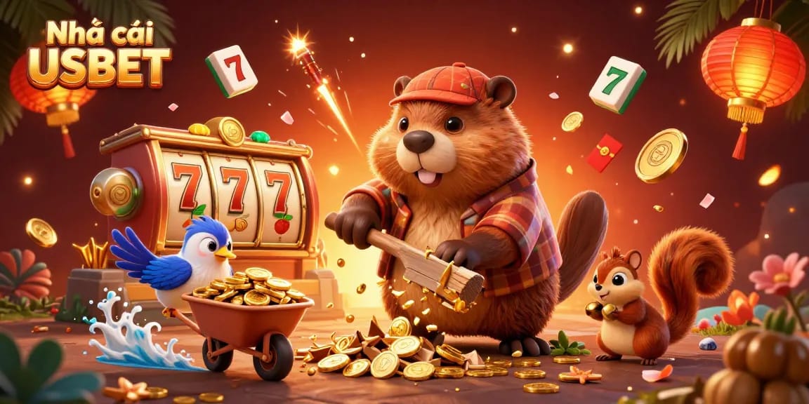 Experience the thrill of Nhà cái USBET with vibrant 3D casino elements, gold coins flowing, and engaging characters.