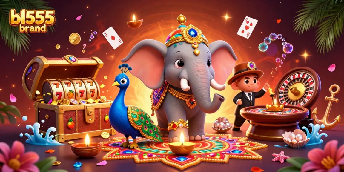 Experience vibrant gaming excitement at bl555brand with a dynamic 3D illustration featuring captivating casino elements.