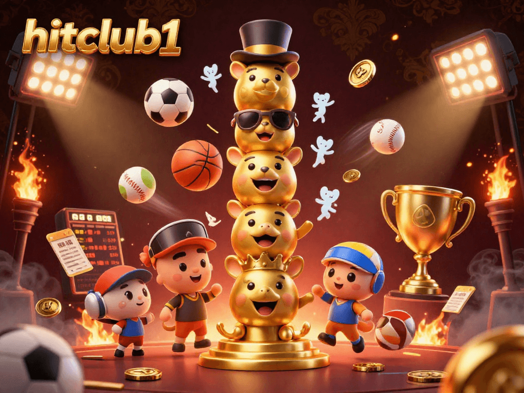 Hitclub1 showcases thrilling sports betting action amidst vibrant characters and dynamic elements.