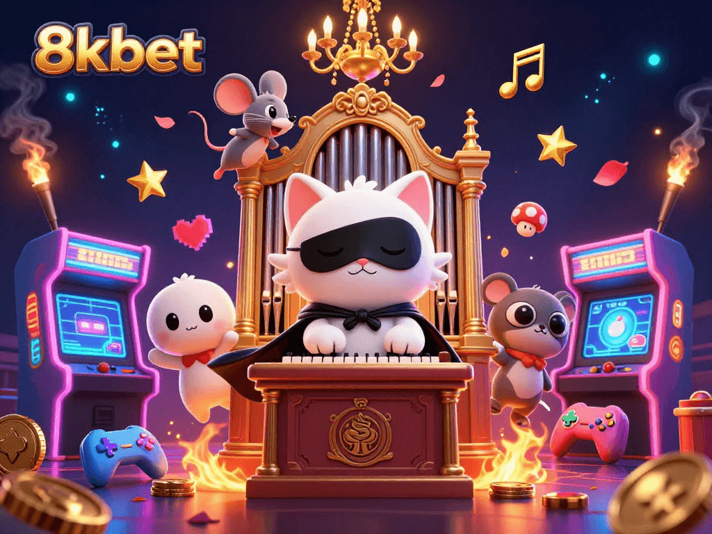 Experience the thrill of 8xbet with vibrant gaming elements and characters in a dynamic casino scene.