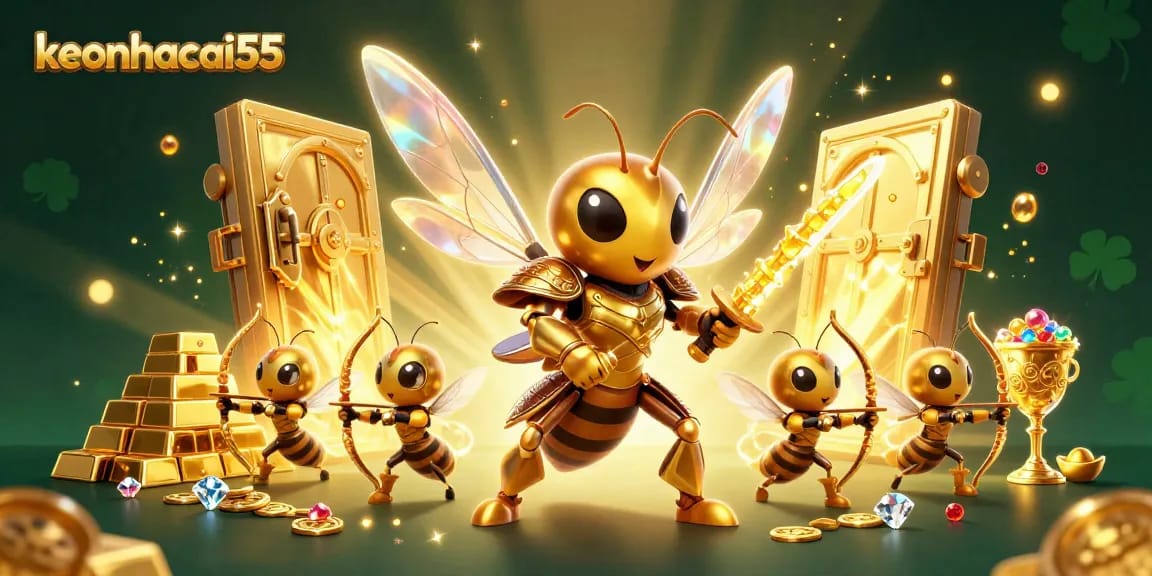 Engage with keonhacai55 in a vibrant casino scene featuring epic characters and riches galore.