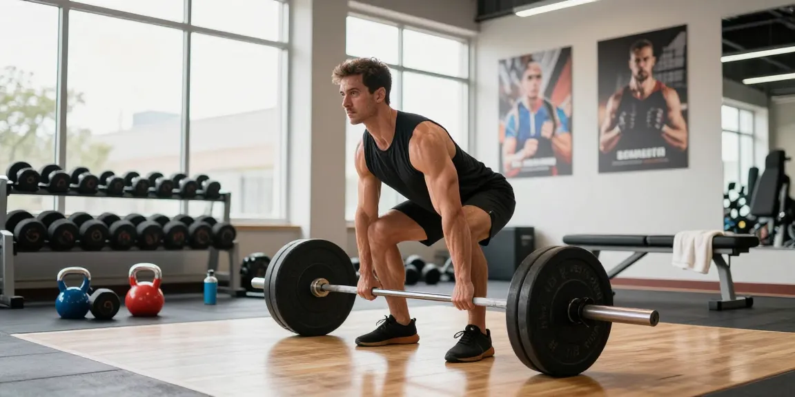 Dynamische Fitnessszene in einem hellen Gym, die einen muskulösen Mann zeigt, der Gewichte hebt und Anabolika Shop Deutschland für Bodybuilding-Enthusiasten hervorhebt.