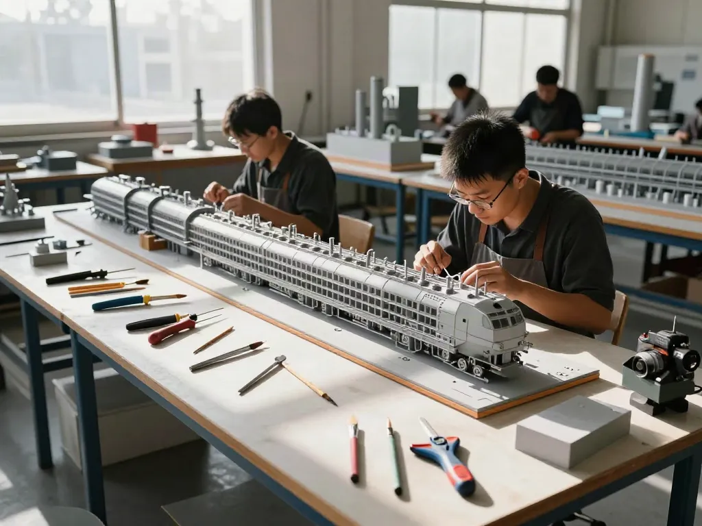 Industrie Modellbau: Kunsthandwerker bei der Herstellung detaillierter Industriemodelle.