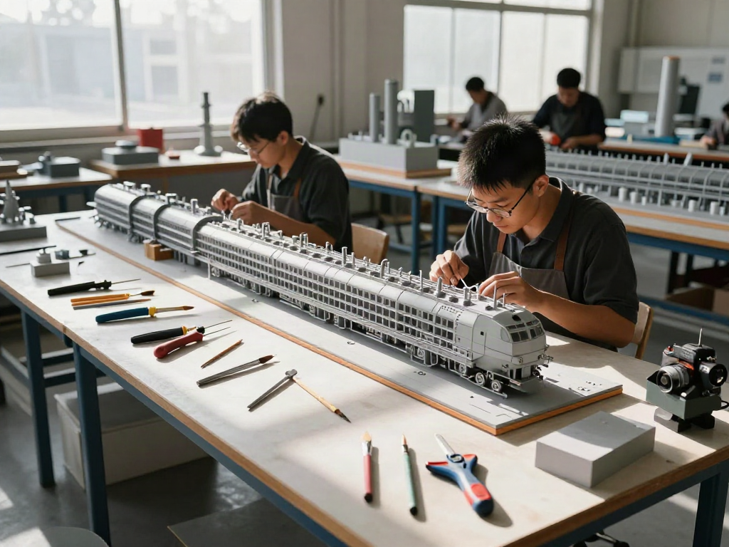 Industrie Modellbau: Kunsthandwerker bei der Herstellung detaillierter Industriemodelle.