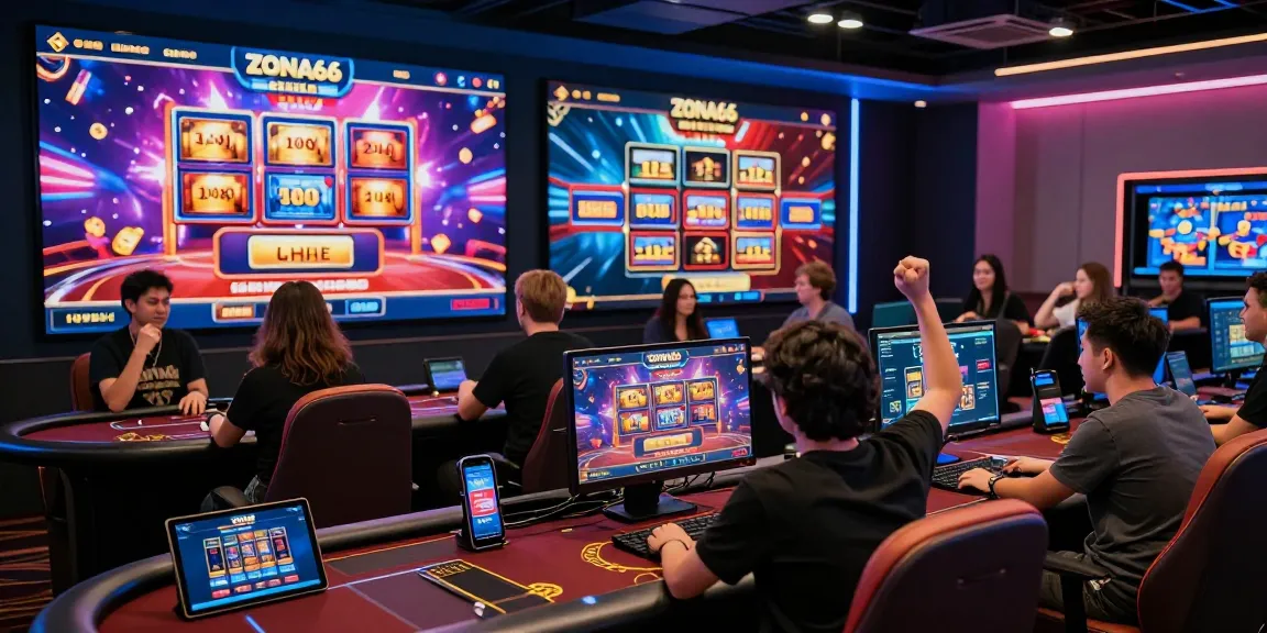 ZONA66 platform in an exciting online gaming environment with players engaging in various games and celebrating wins.