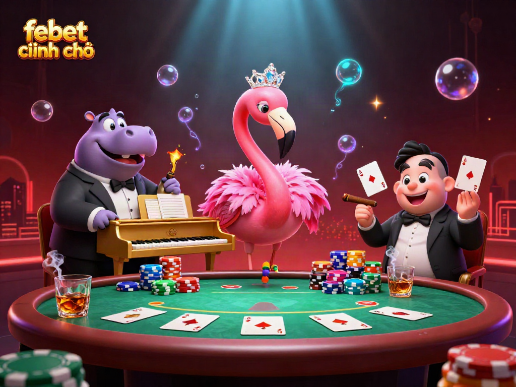 Experience the vibrant scene of febet chính chủ with dynamic casino characters and lively gaming elements.