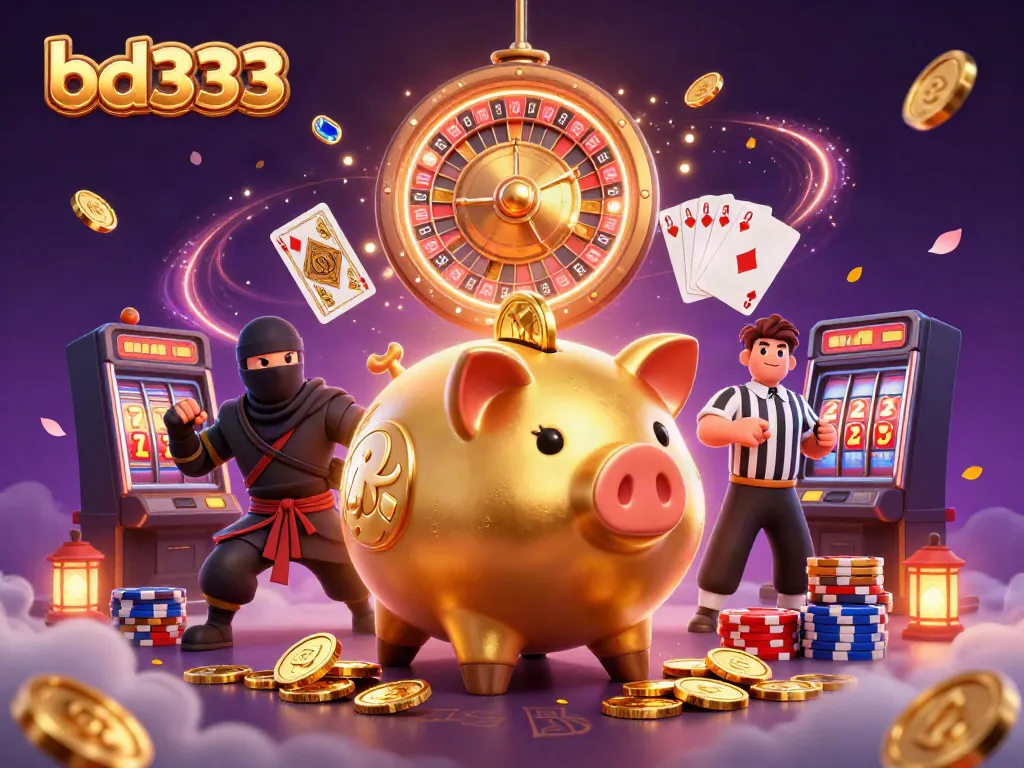 Experience vibrant gameplay at bd333 with a dynamic scene of characters and casino elements.