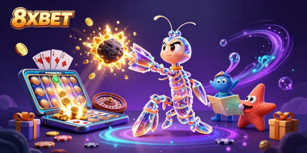 Engage with 8XBET's vibrant universe showcasing exciting casino elements and thrilling jackpot opportunities.