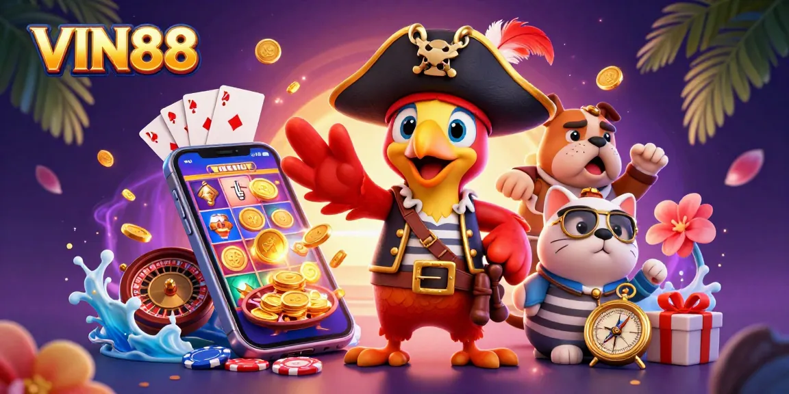 Experience thrilling gameplay with VIN88 showcasing vibrant slot action in a dynamic pirate-themed scene.