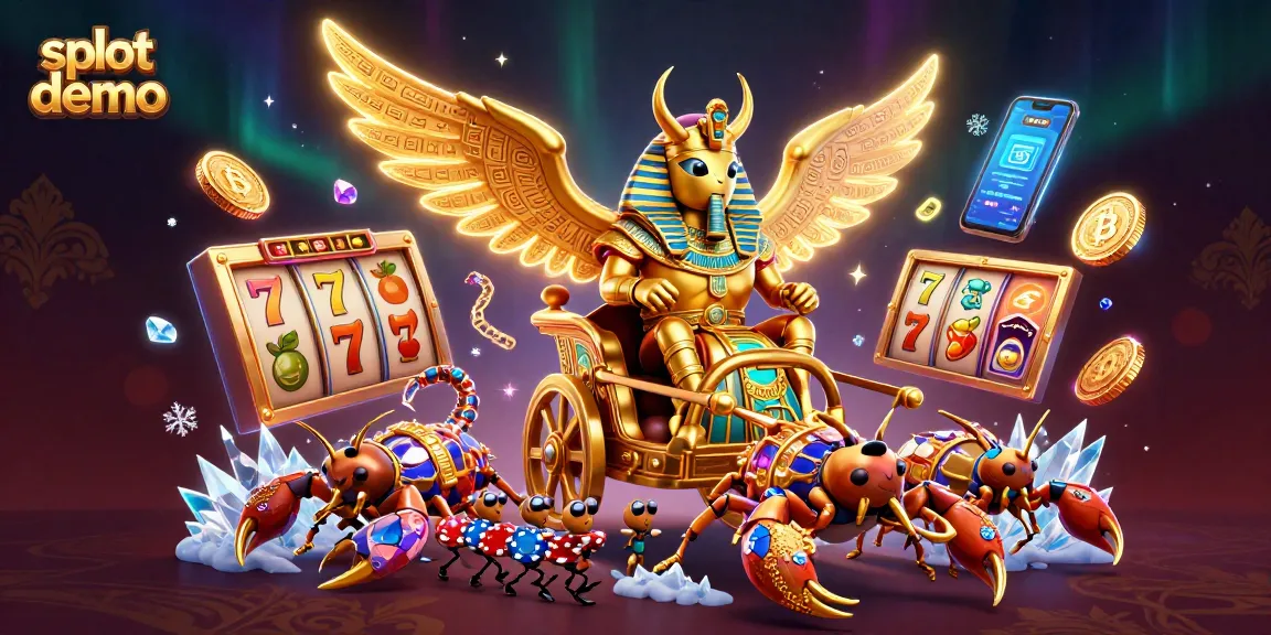 Slot demo dengan gambar ilustrasi 3D kolosal yang menggambarkan karakter berseni fantastis di dunia kasino.