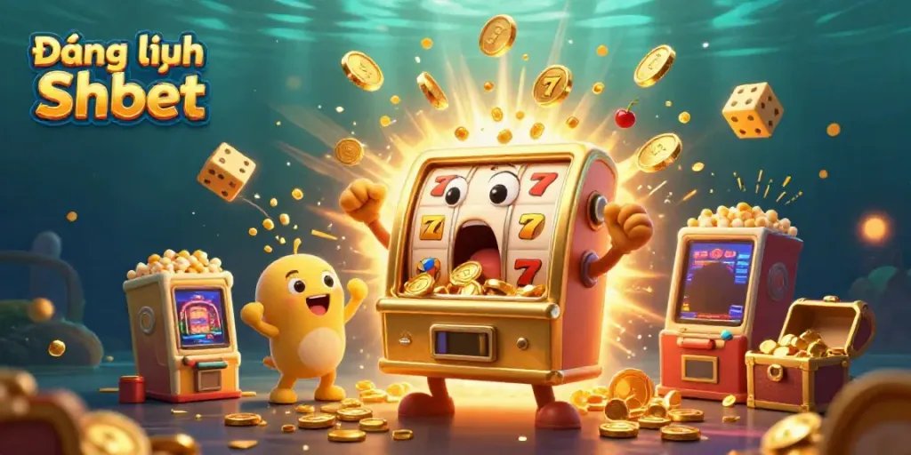 Engage with Đăng nhập Shbet at the thrilling 3D casino scene featuring vibrant slot machines and jackpots.