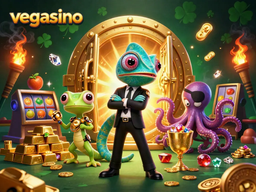 Experience the thrill of vegasino with vibrant casino elements and colorful characters.