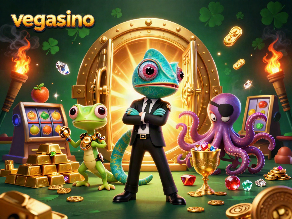 Experience the thrill of vegasino with vibrant casino elements and colorful characters.