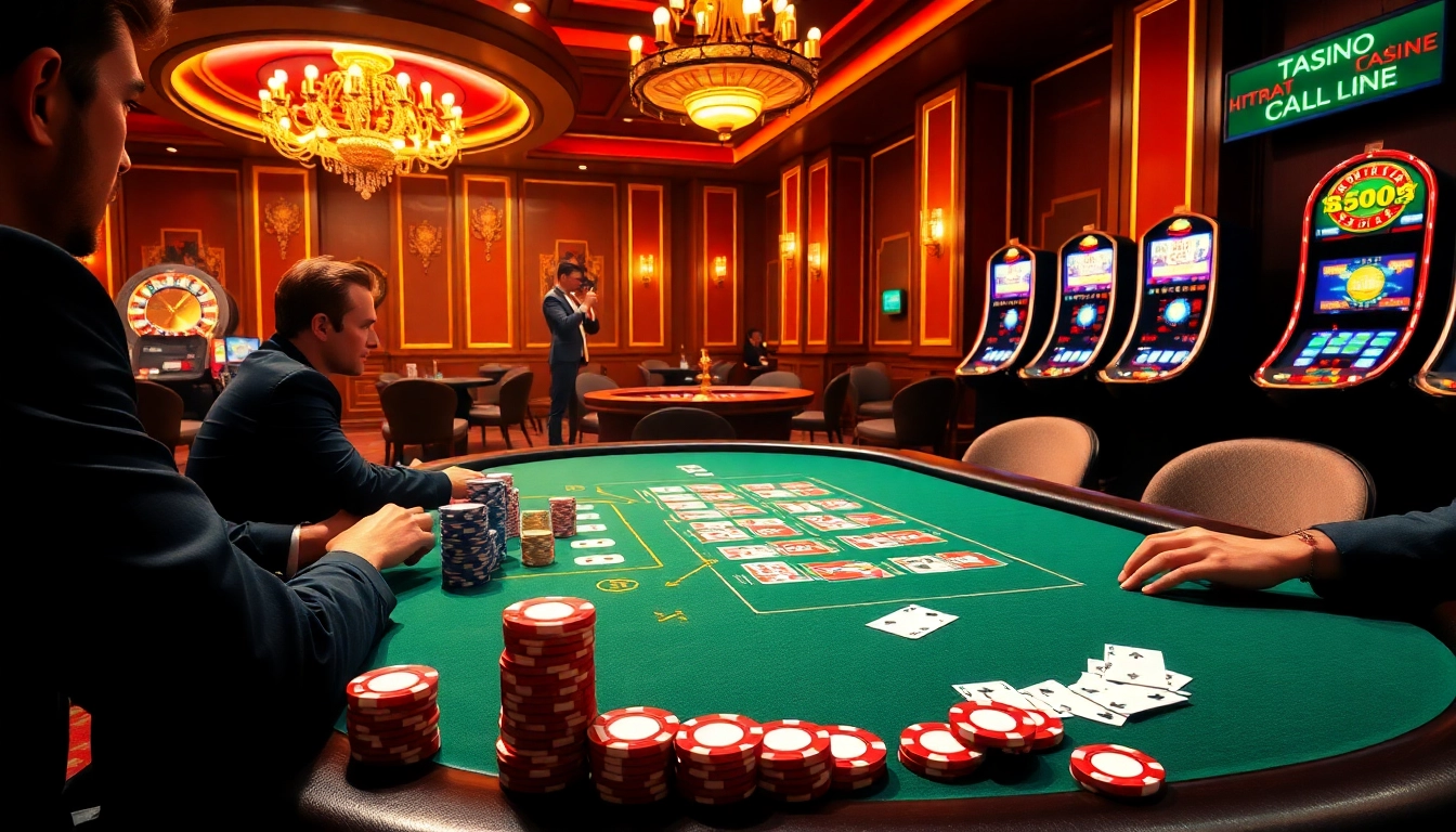 Engaging poker players at a casino table with chips and cards, linking to https://rr88a.us.com/ for strategy insights.