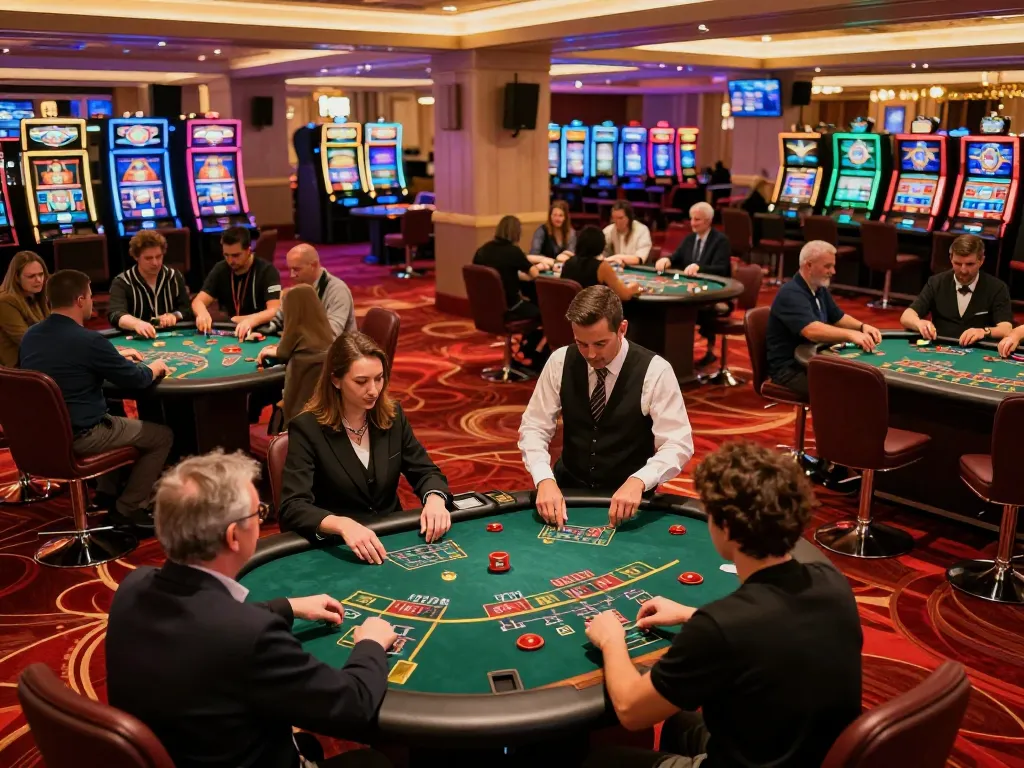 Players enjoying blackjack at tip88 casino, with vibrant ambiance and professional dealers