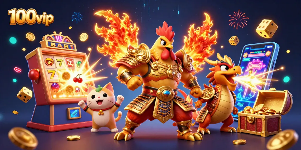 Experience the dynamic world of 100vip with a powerful rooster warrior alongside a dragon hatchling.