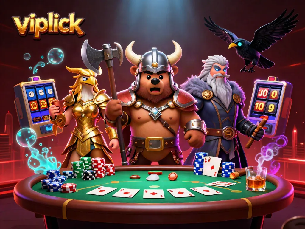Engage in thrilling gameplay at vipluck, featuring dynamic poker action with vibrant characters and elements.