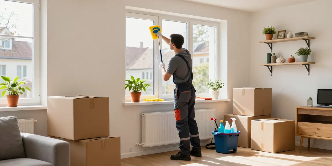 Umzugsreinigung Solothurn, durchgeführt von einem professionellen Reiniger in einem hellen Wohnzimmer.