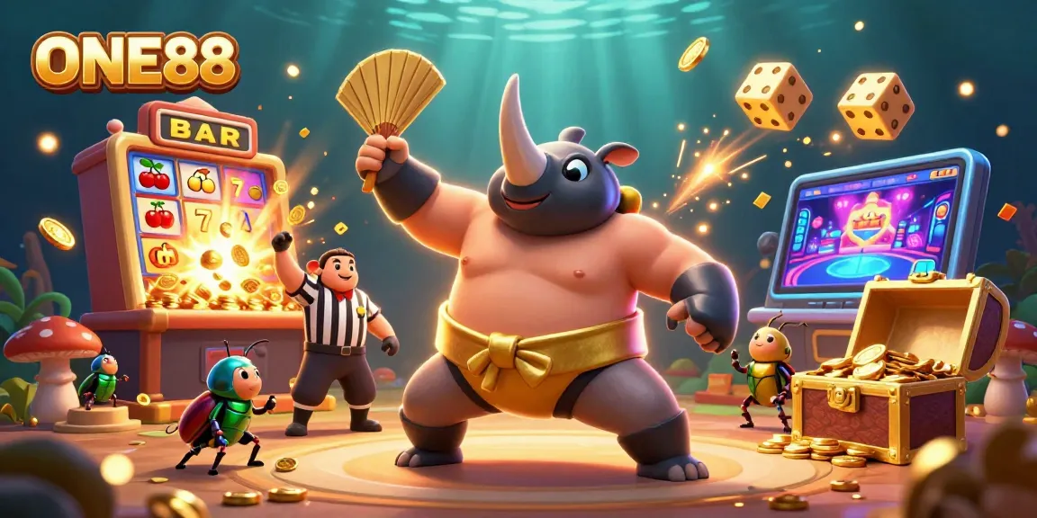 Witness the thrilling moment at ONE88 as a sumo beetle stomps, showering golden coins in the casino!