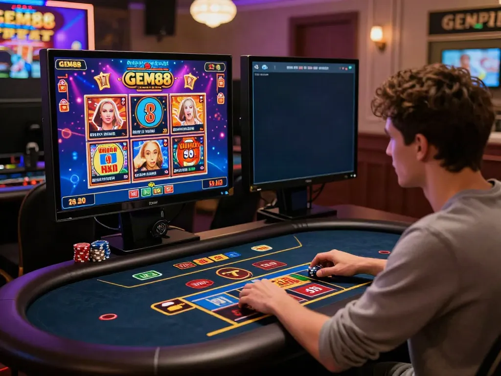 Engaged player enjoying a vibrant gaming experience on https://gem88.bz/ at a virtual casino with live dealer interaction.