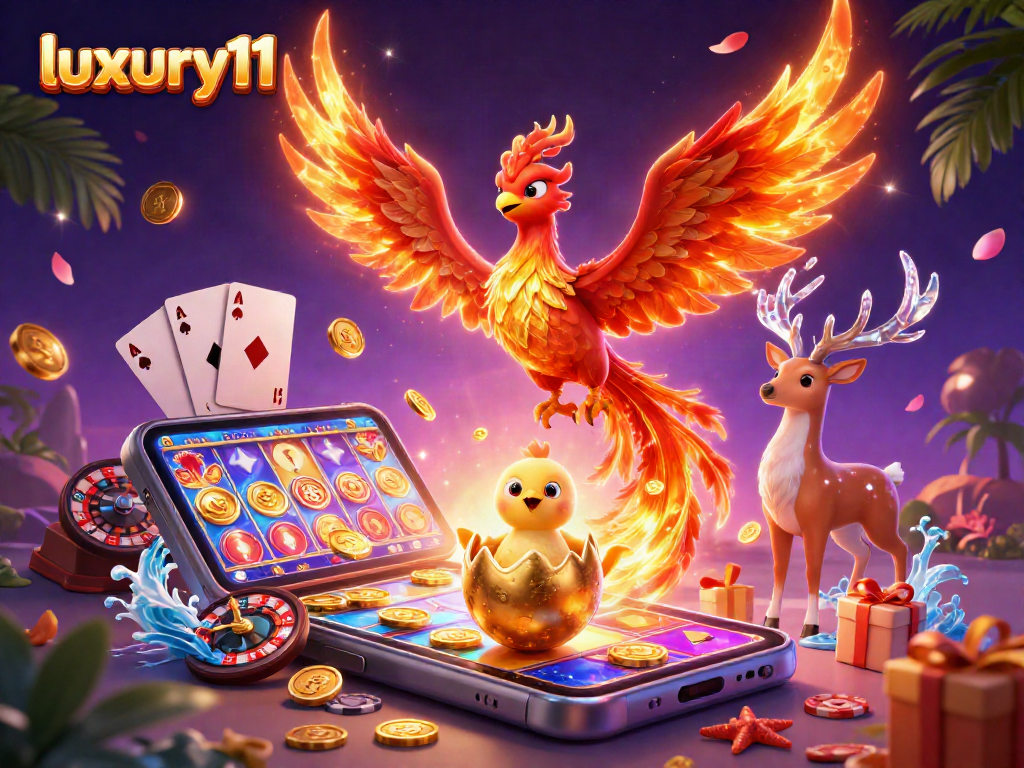 Experience luxury111 at its finest with an energetic casino scene featuring mythical creatures and vibrant gaming elements.