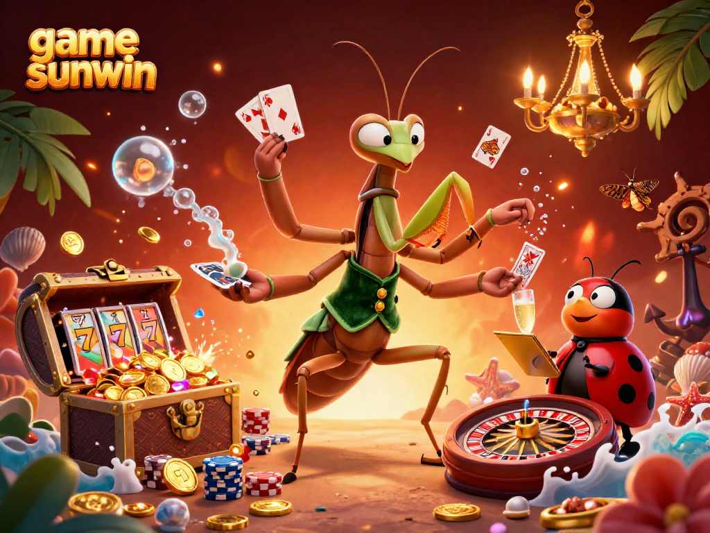 Engage in game sunwin excitement with a vibrant 3D casino scene filled with colorful elements.