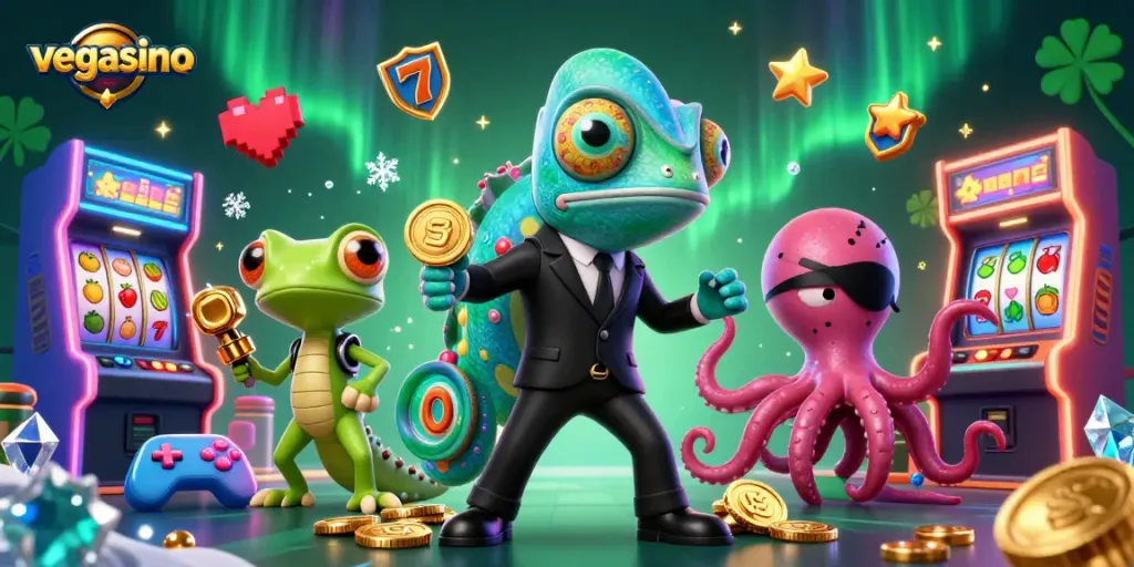 Engage with vegasino's vibrant casino scene featuring slots and colorful game elements.