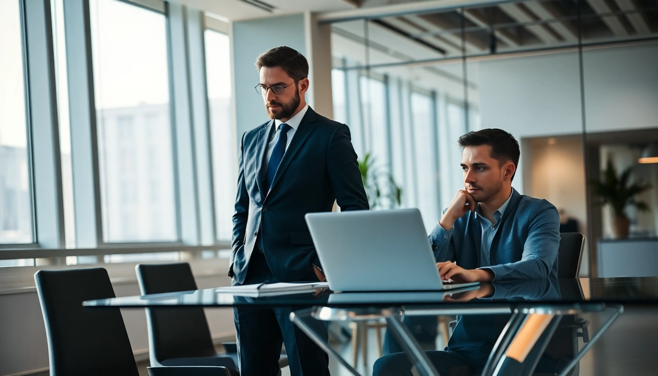 Headhunter Ingenieure berät Ingenieur im modernen Büro über Karrieremöglichkeiten.