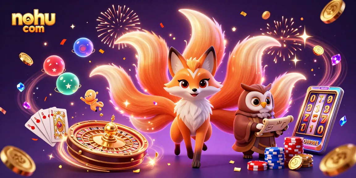 Spin to win with nohu com: a vibrant 3D casino scene featuring colorful characters and jubilant elements.
