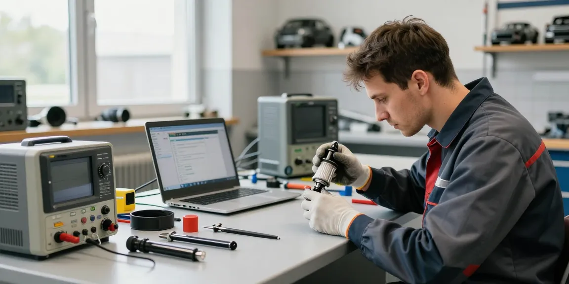 DPF Reinigung Hannover, durchgeführt von einem Techniker in einer Kfz-Werkstatt mit Werkzeugen und Diagnosetechnik.