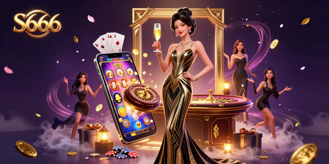 S666 gamblers enjoying thrilling online games with elegant decor and vivid casino elements