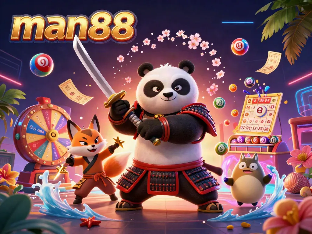 Experience man88's captivating gaming with a samurai panda and winning game elements.