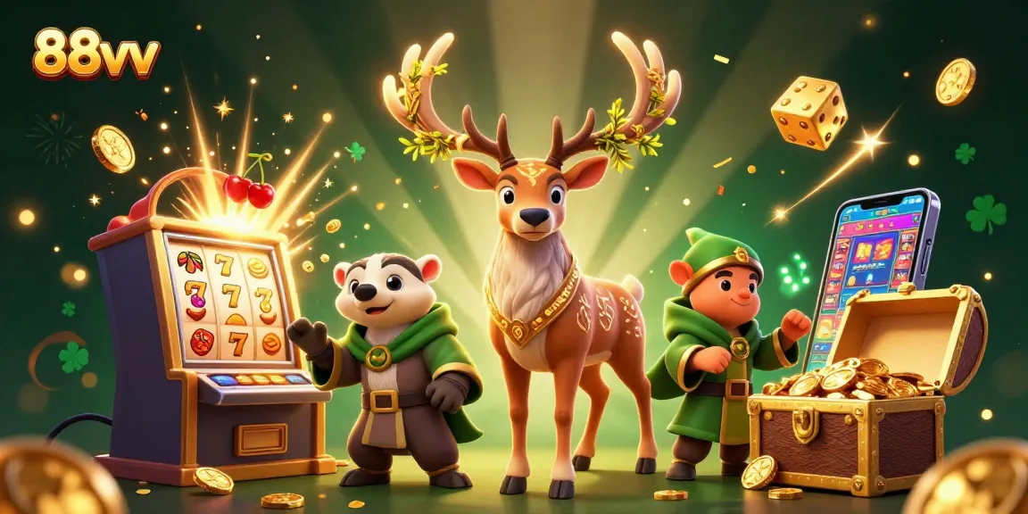 Spin and win with 88vv in this immersive casino scene filled with jackpots and enchanted elements.
