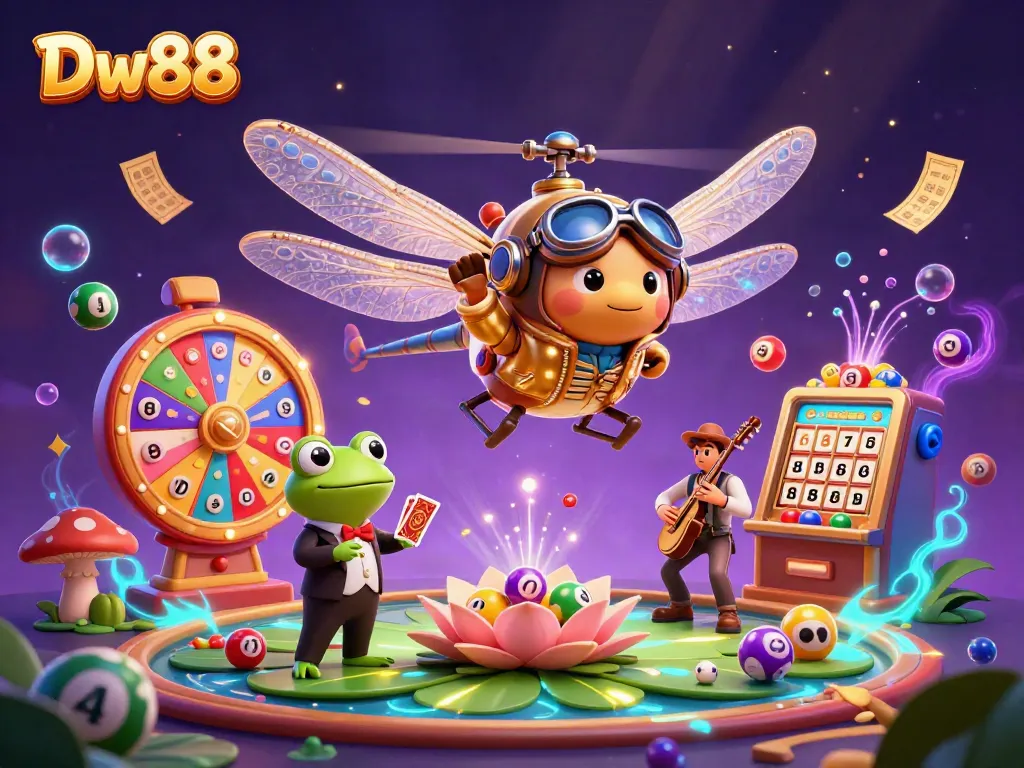 Experience thrilling wins at Dw88 with a vibrant casino scene featuring animated elements and characters.
