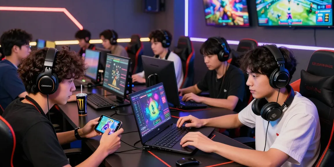 Players engaging on https://gemwin.pics/ in a vibrant gaming lounge filled with modern technology and excitement.