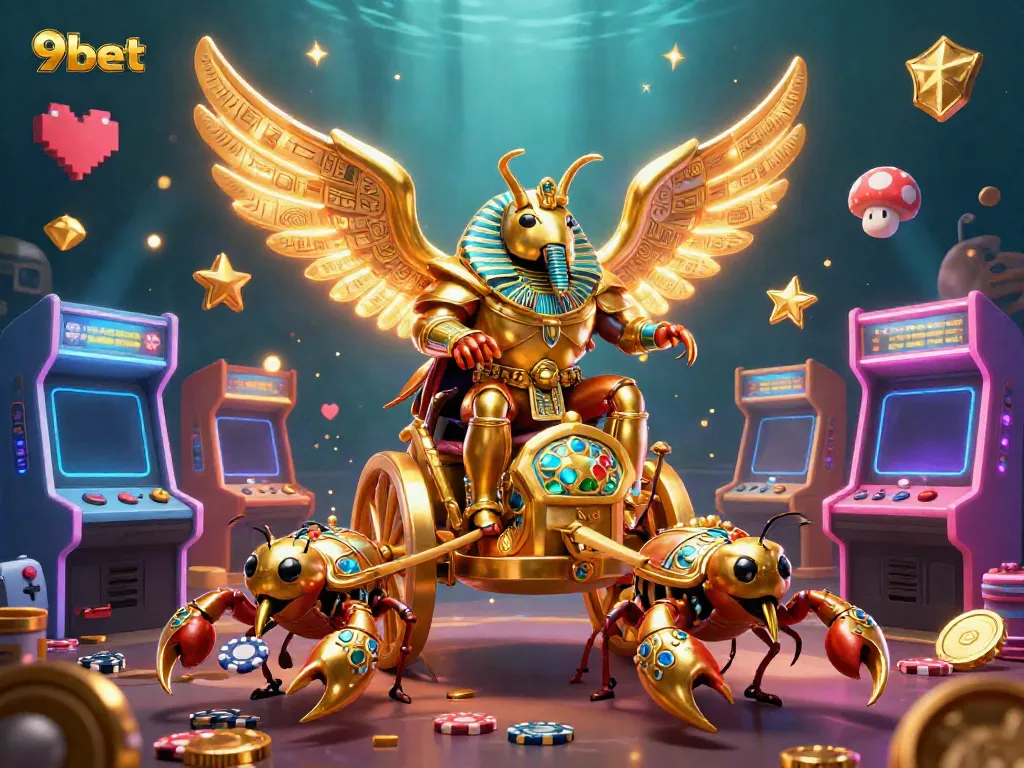 Engage with 9bet's thrilling casino experience through vibrant gaming elements and captivating characters.