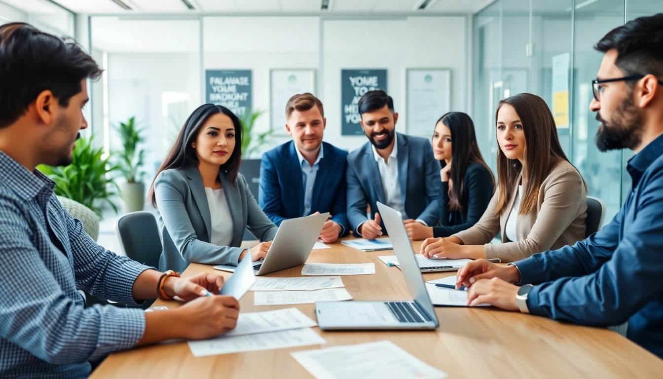 Headhunter IT interviews professionals in a modern office environment.