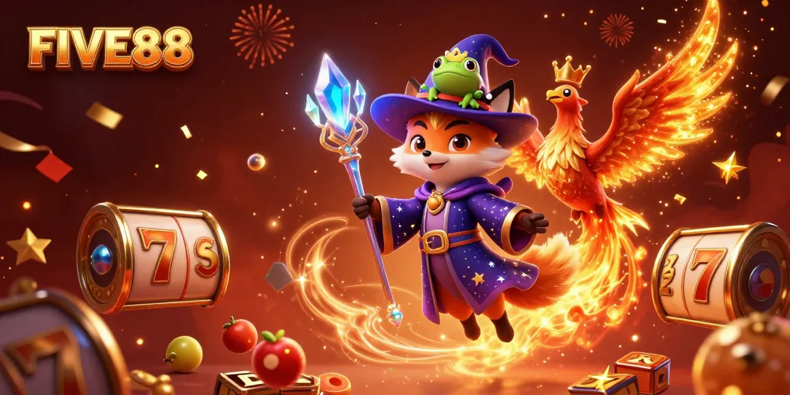 Experience thrilling gameplay at FIVE88 with enchanting characters amidst vibrant casino elements.