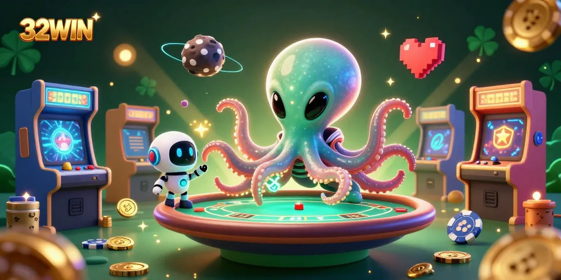Engage in thrilling poker gameplay with 32WIN under a cosmic backdrop featuring vibrant 3D elements.