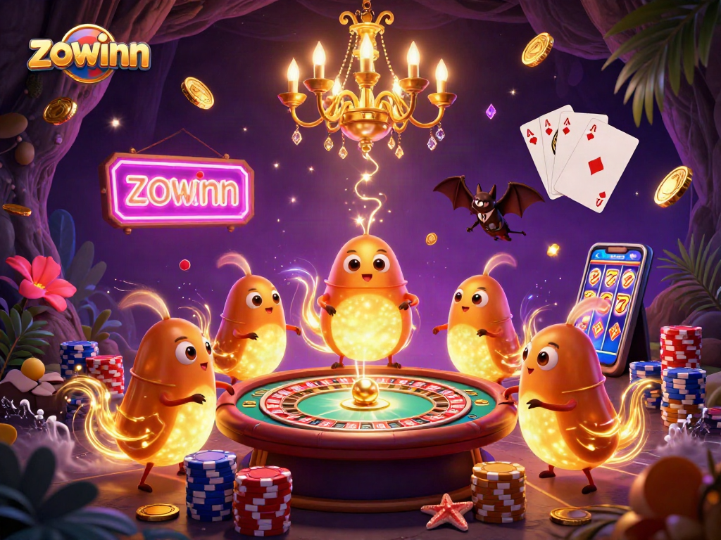 Experience thrilling games at zowinn with vibrant casino elements and illuminated characters showcasing excitement