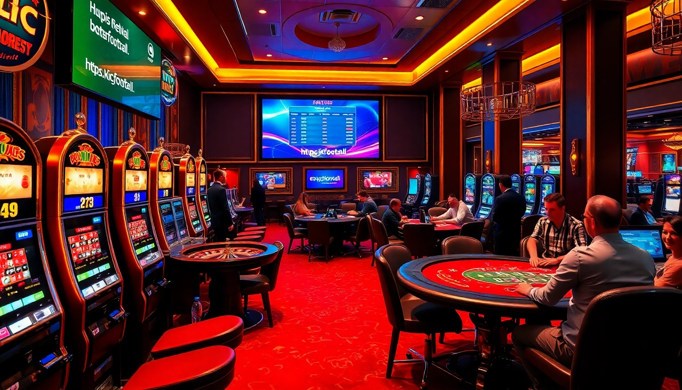 Engaging scene of players at a casino with laptops and betting slips, featuring https://kjc.football/!