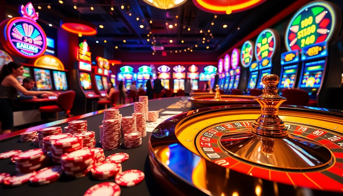 HZ88 casino scene featuring players at vibrant tables with poker chips and roulette wheels.