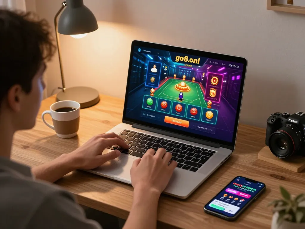 Engaging with go8.onl through a lively home gaming setup while enjoying a strategic gaming session.