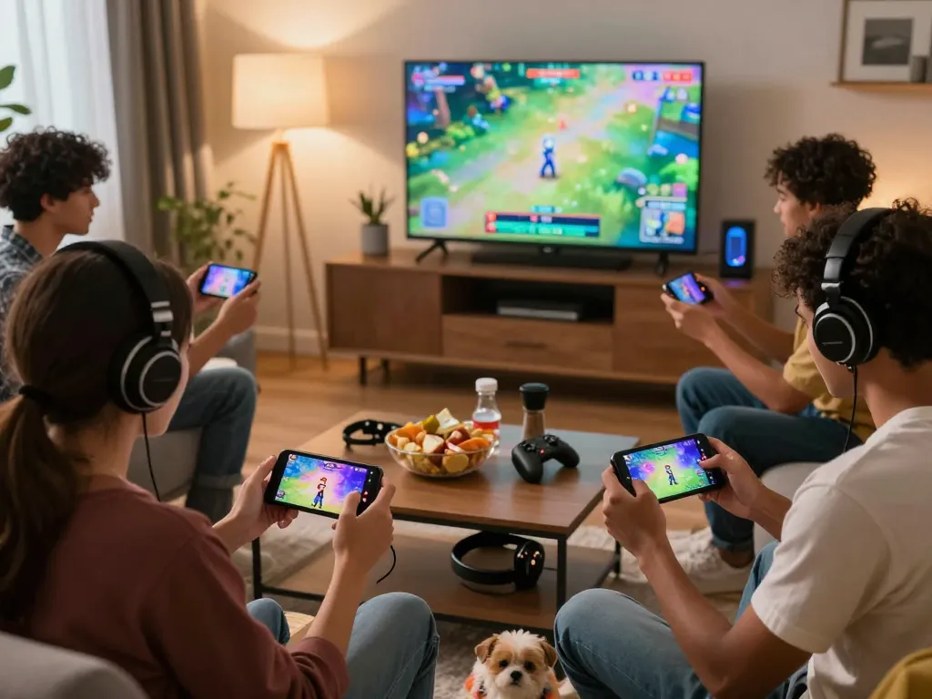 Engaged players enjoying free mobile porn games together in a cozy atmosphere.