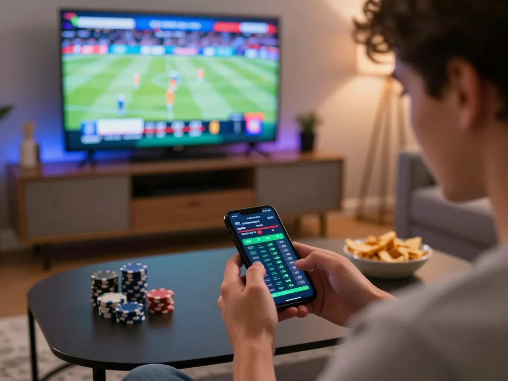 Soi keo nha cai at home with dynamic sports betting on smartphone, creating an engaging atmosphere.