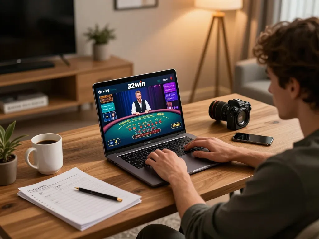 Player engaging in live dealer blackjack on 32win's online platform during an exciting gaming session
