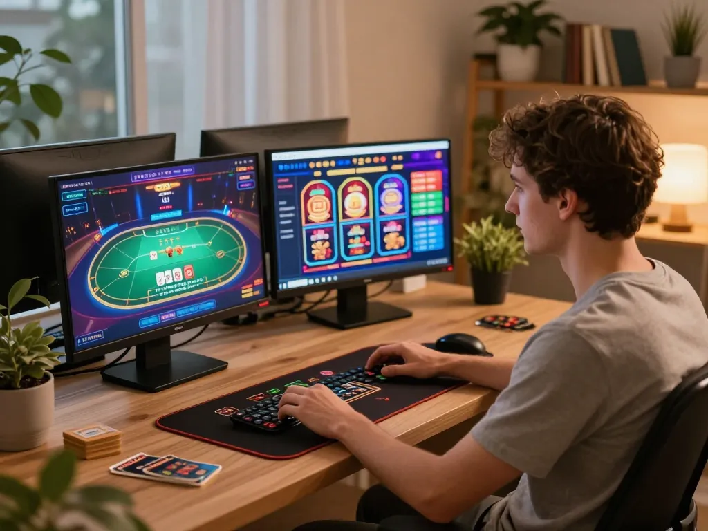 Engaging online gaming session at lucky88s with live dealer poker and slots experience in cozy home
