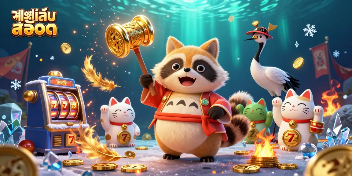 Engage with ทดลองเล่นสล็อต as cheerful characters celebrate wins in a lively casino scene.