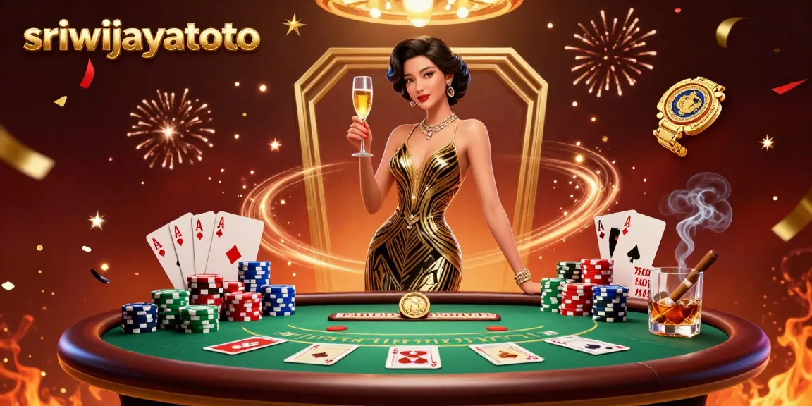 Experience the thrill of sriwijayatoto with elegant casino visuals, showcasing poker elements and a glamorous atmosphere.